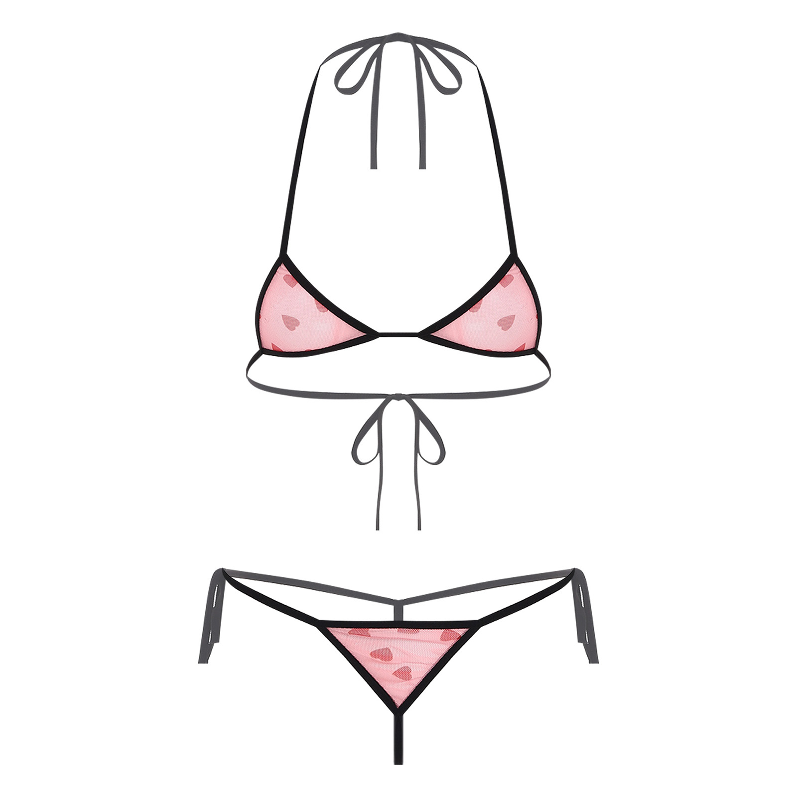 Lace Bralette Set - レディース マイクロミニビキニ ランジェリー 下着セット プリント シアーメッシュ
