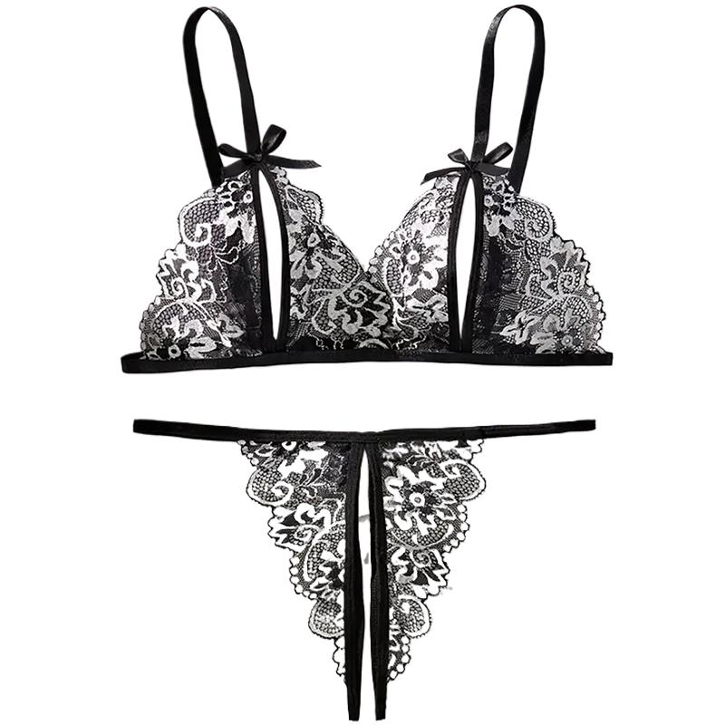 黒ホットクロッチレスセクシーな女性のレースのランジェリー誘惑 - Lace Bralette Set のレビューと価格